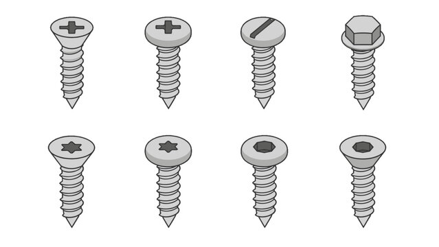 Set of different screw head types in simple vector style