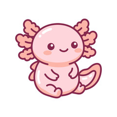 Fototapeta premium Cute pink axolotl illustration, happy aquatic salamander cartoon mascot