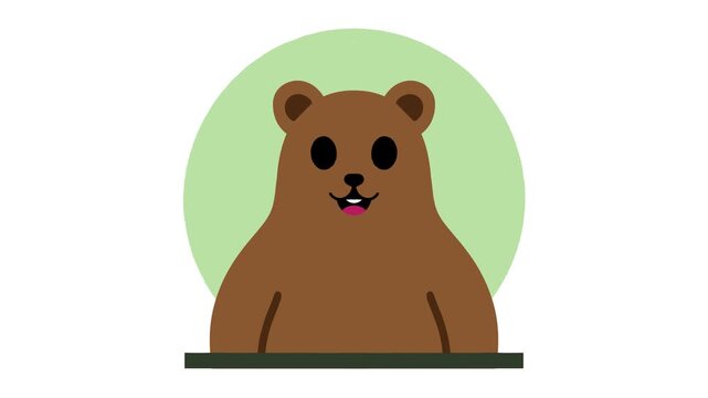 Cute brown bear character animation head with a small smile for children stories or nature themes.