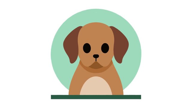 2D animated illustration of a cute brown dog head with floppy ears and a black nose in a circular
frame.