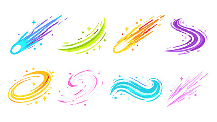 Colorful abstract brush stroke swoosh and comet vector set © icon_art