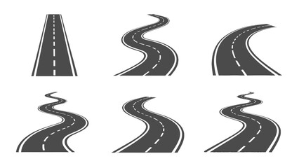 Set of curved and straight road icons on white background © icon_art