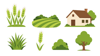 Obraz premium Set of farm and nature elements in flat vector style