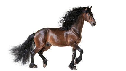 Brown horse with flowing black mane and tail in motion © Friedrich