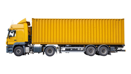 Yellow semi-trailer truck with shipping container © Friedrich