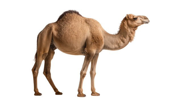 Dromedary camel with one hump standing profile view