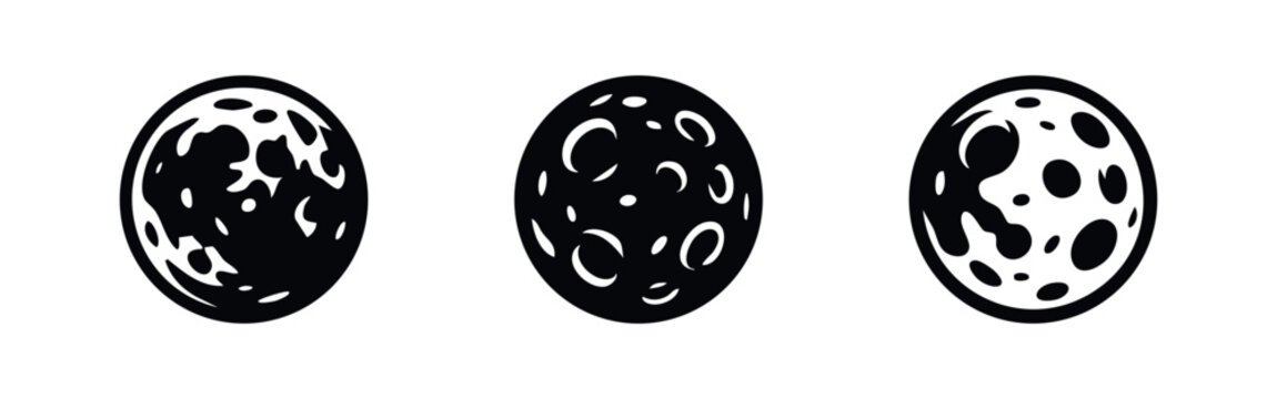 Alien Planet and Moon Surface Icons Set with Craters