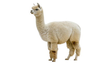 Fototapeta premium Creamy white alpaca standing profile view fluffy wool