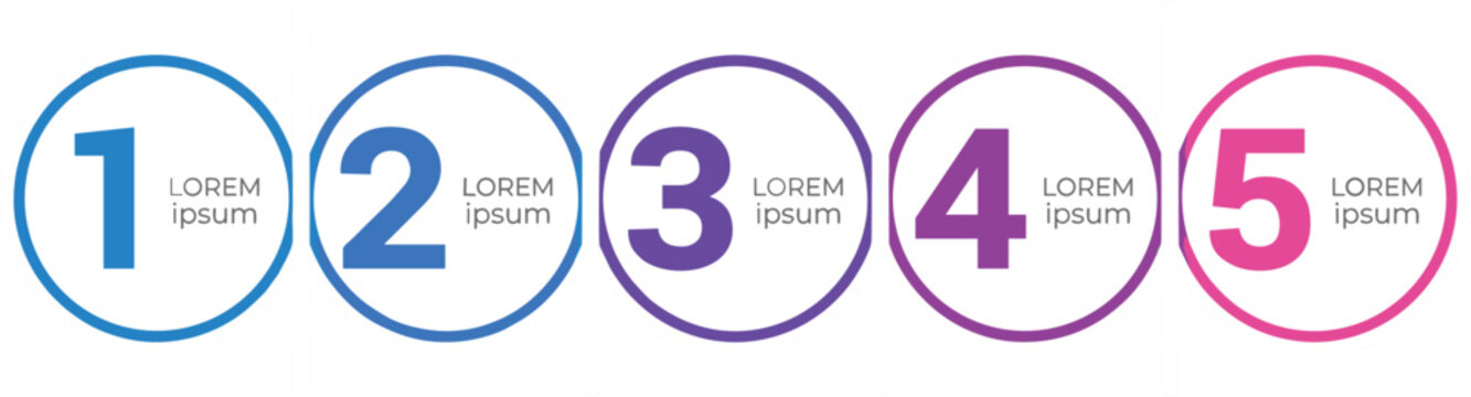Five steps linear infographic timeline vector template featuring numbered colorful circles for business process layout