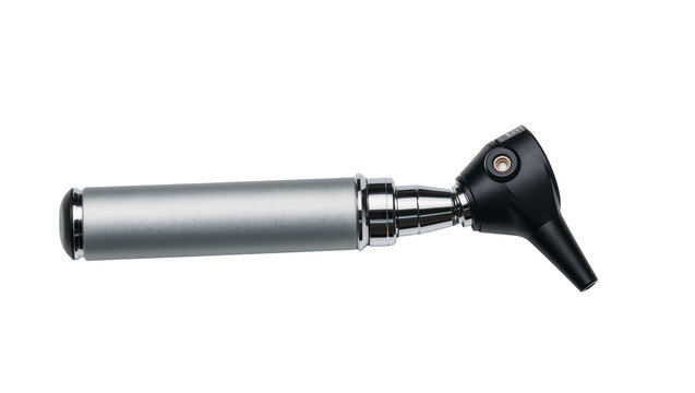 Medical otoscope with silver handle and black head