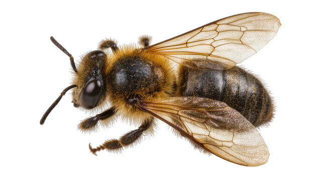Honey bee with fuzzy body and wings