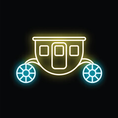 Obraz premium Line art carriage icon creating a neon glow effect, isolated on black