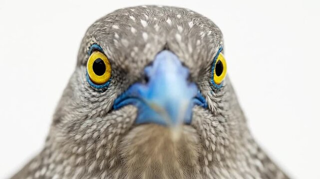 Close up portrait of hawk with yellow eyes.