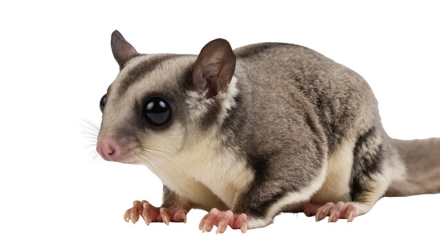 Sugar glider rodent with large dark eyes and striped fur
