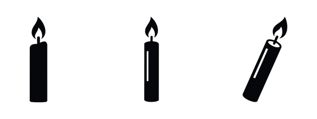 Burning candle icons showing flame and light in various orientations. © Lili