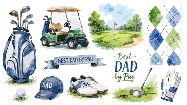 Watercolor Father's Day Golf Clipart Bundle with Best Dad By Par Illustrations