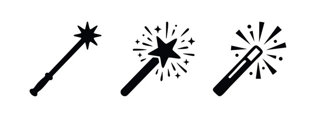 Naklejka premium Magic wand icons with sparkling effects, symbolizing magic and wonder.