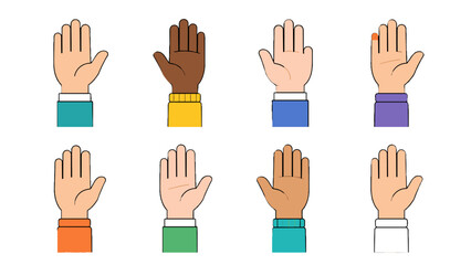 Obraz premium Set of raised hand icons with different skin tones