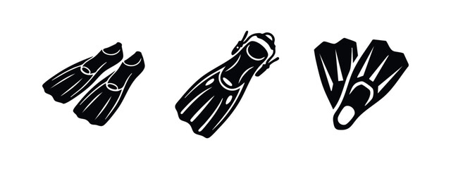 Diving flippers icon set. Scuba diving or swimming fins. Underwater sport equipment vector illustration. © Lili