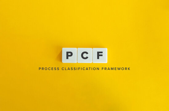 Process Classification Framework PCF Concept on Yellow Background