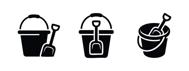 Sand bucket and shovel icons set. Beach toys for children's playtime. Flat vector illustration. © Lili