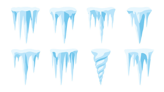 Set of blue icicles isolated on white background