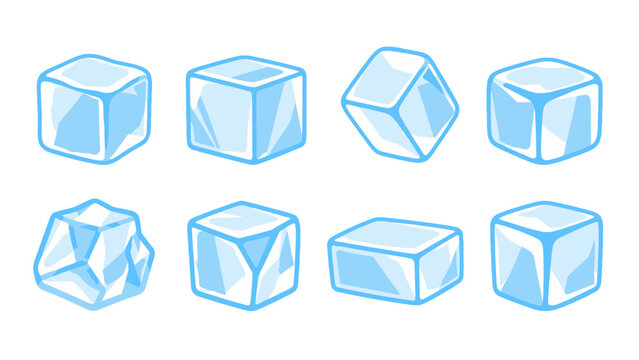 Set of blue ice cube illustrations isolated on white