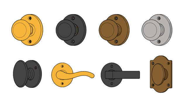 Set of door knob and handle hardware vector illustrations