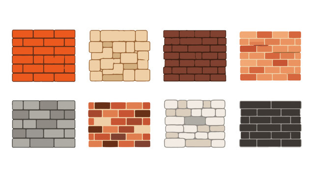 Set of brick and stone wall pattern blocks in flat vector style