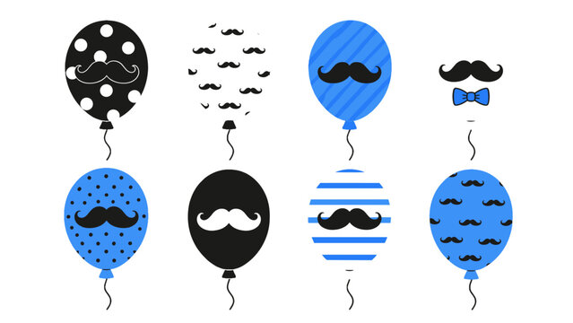 Set of mustache balloons with polka dots and striped patterns