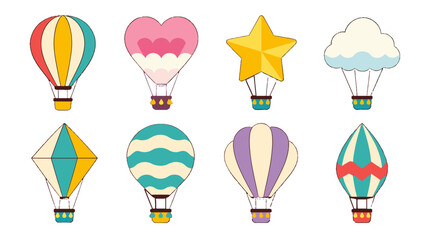 Naklejka premium Set of colorful whimsical hot air balloons and balloon shapes