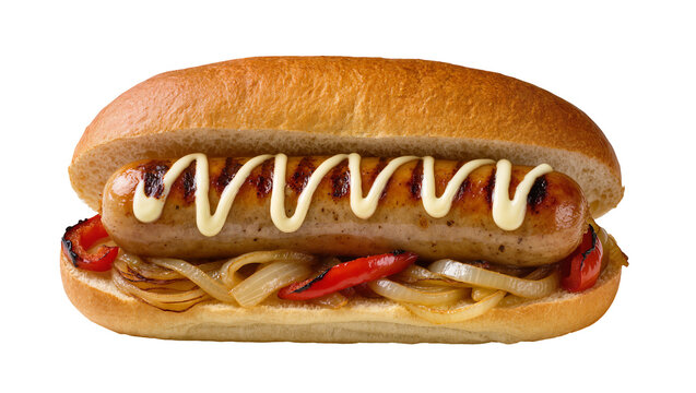 Grilled Sausage Hot Dog with Caramelized Onions and Peppers