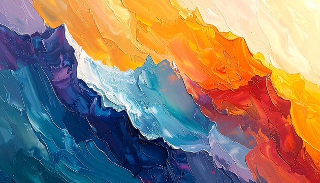 Vibrant Abstract Mountain Landscape Painting.
