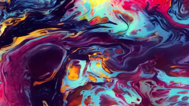 A stunning visualization of fluid abstract art with a dynamic blend of contrasting colors. Flows of deep purple, sapphire blue, cyan, pink,