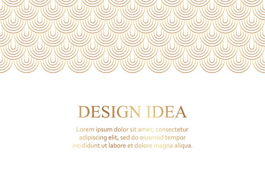 Modern geometric luxury white background for business or greeting card with golden arches in art deco style.