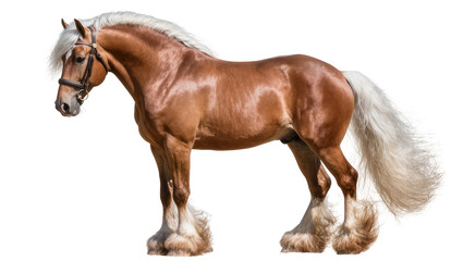 Chestnut horse with white mane and tail, feathered legs © Aino