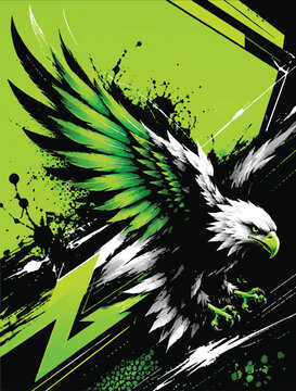 Dynamic Aggressive Eagle with Lightning Bolt Vector Illustration