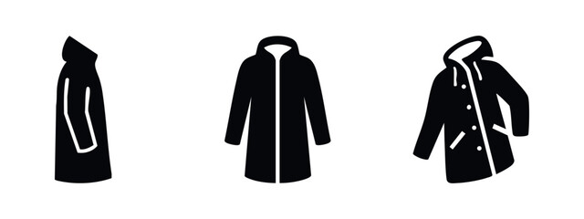 Raincoat and hooded jacket icon set, ideal for weather, fashion, and outdoor themes. © Lili