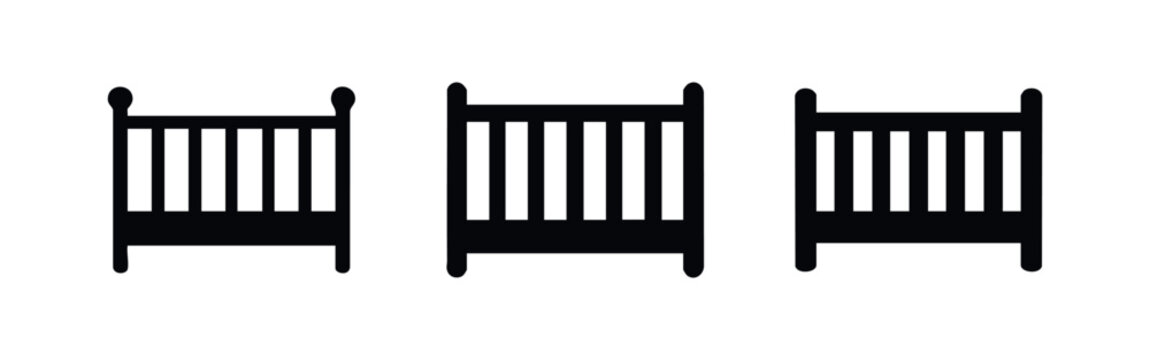 Baby crib and cot icon set, perfect for nursery, baby care, and family themes.