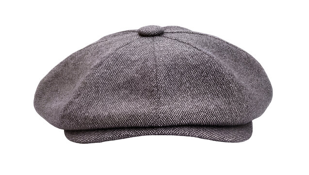 Textured gray flat cap with button on top