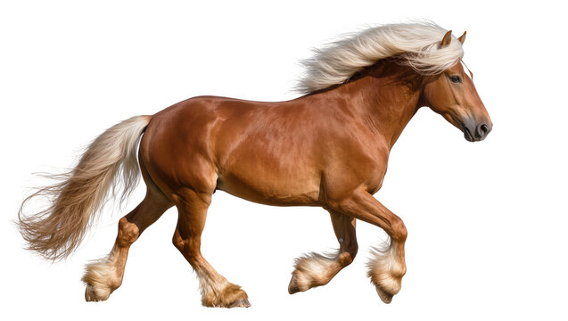 Brown horse with blonde mane and tail running