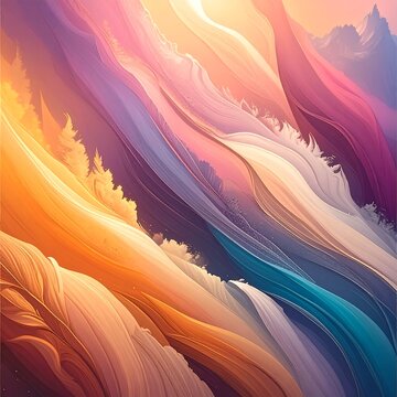 Vibrant Abstract Mountain Landscape with Colors.