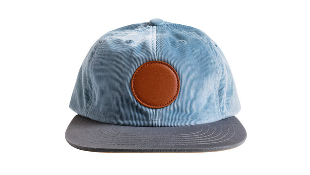 Light blue corduroy baseball cap with brown leather patch