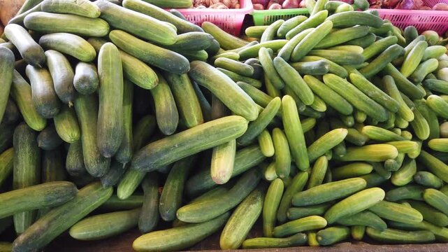 Vegetable and fruit asian market with fresh fruits and vegetables in Thailand. 4K 30 fps footage clip