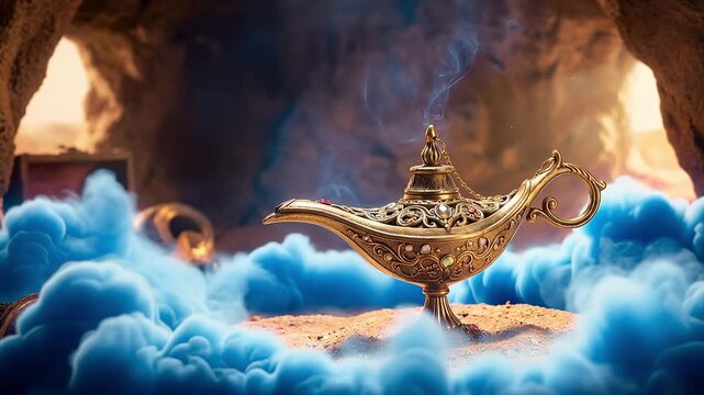Aladdin's Genie Lamp - Without the Genie. Aladdin's magical lamp with blue smoke