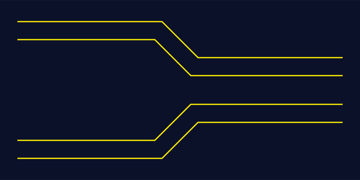 Two pairs of yellow lines bending and converging, abstract representation of flow.