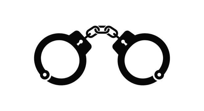 Handcuffs Silhouette On White Background Law Enforcement Restraint Device