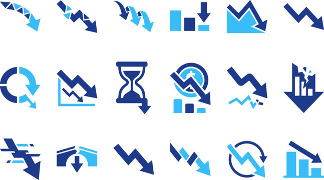Downwards arrow charts falling stock market graph crash recession financial crisis economic downturn decline decrease.