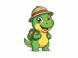 Obraz premium Friendly Dinosaur Explorer Wearing Safari Gear and Backpack Vector Illustration