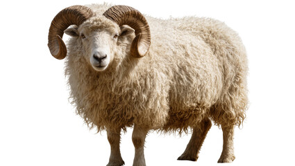 Ram with large curved horns and thick woolly coat © Solene